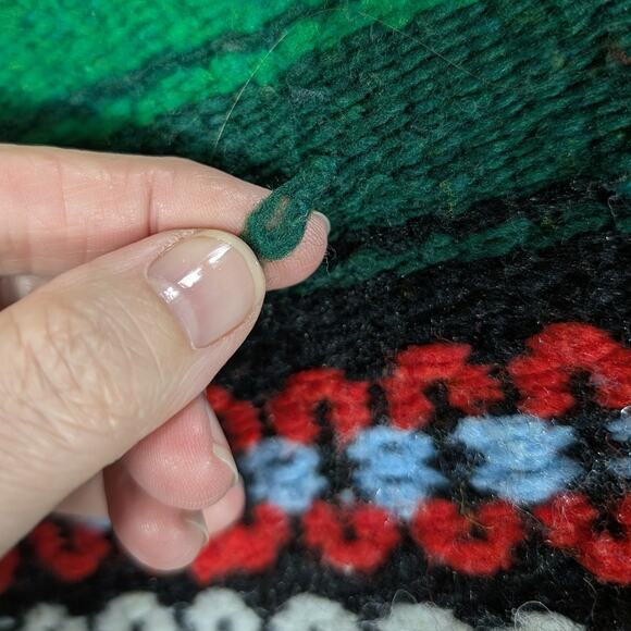 Vintage Baja Poncho Sweater Mens Medium Woven Pullover Boho Hooded 90s - Picture 7 of 8